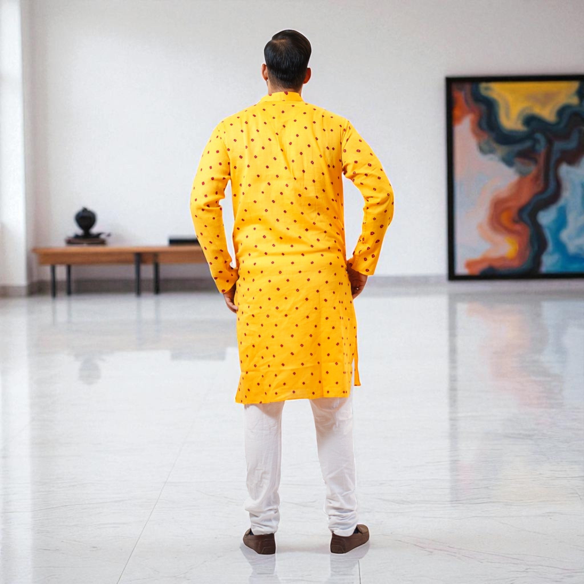 Yellow Bandhani Cotton Kurta