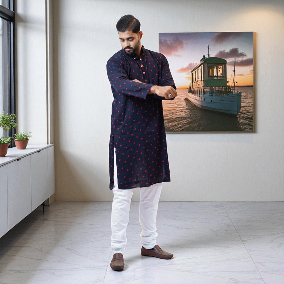 Black Bandhani Cotton Kurta