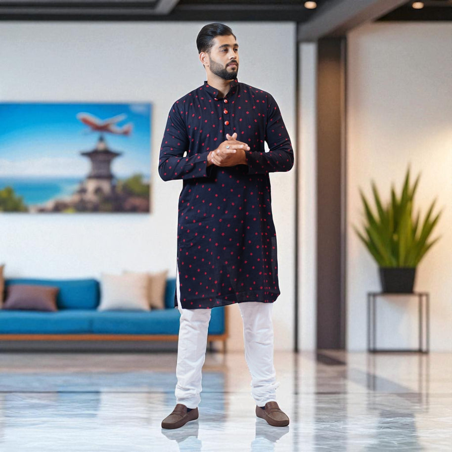 Black Bandhani Cotton Kurta