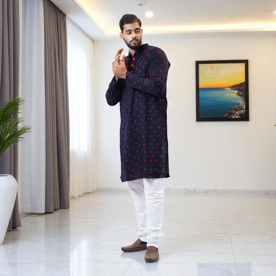 Black Bandhani Cotton Kurta