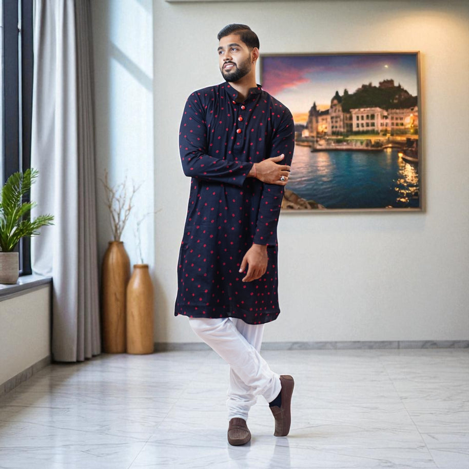 Black Bandhani Cotton Kurta
