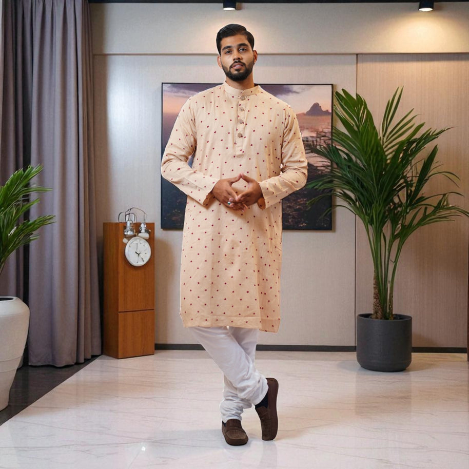 Beige Bliss Bandhani Cotton Kurta