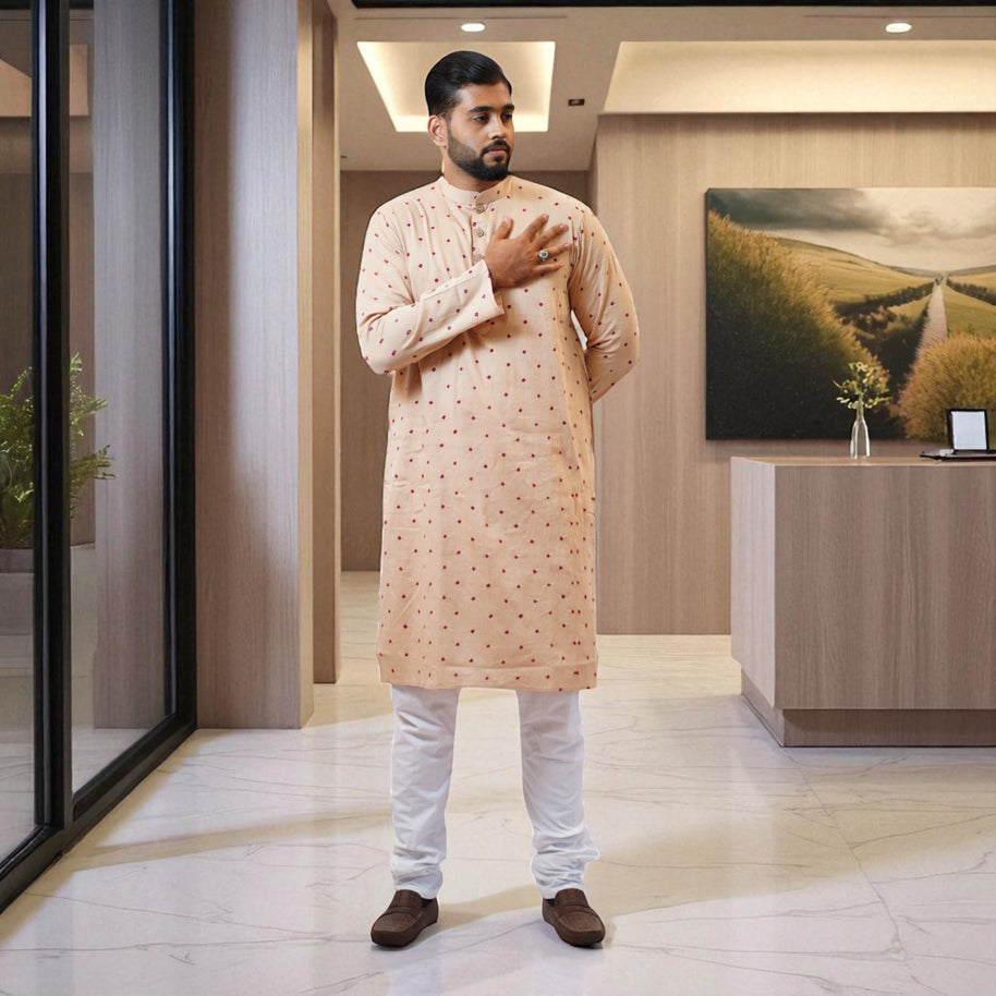 Beige Bliss Bandhani Cotton Kurta
