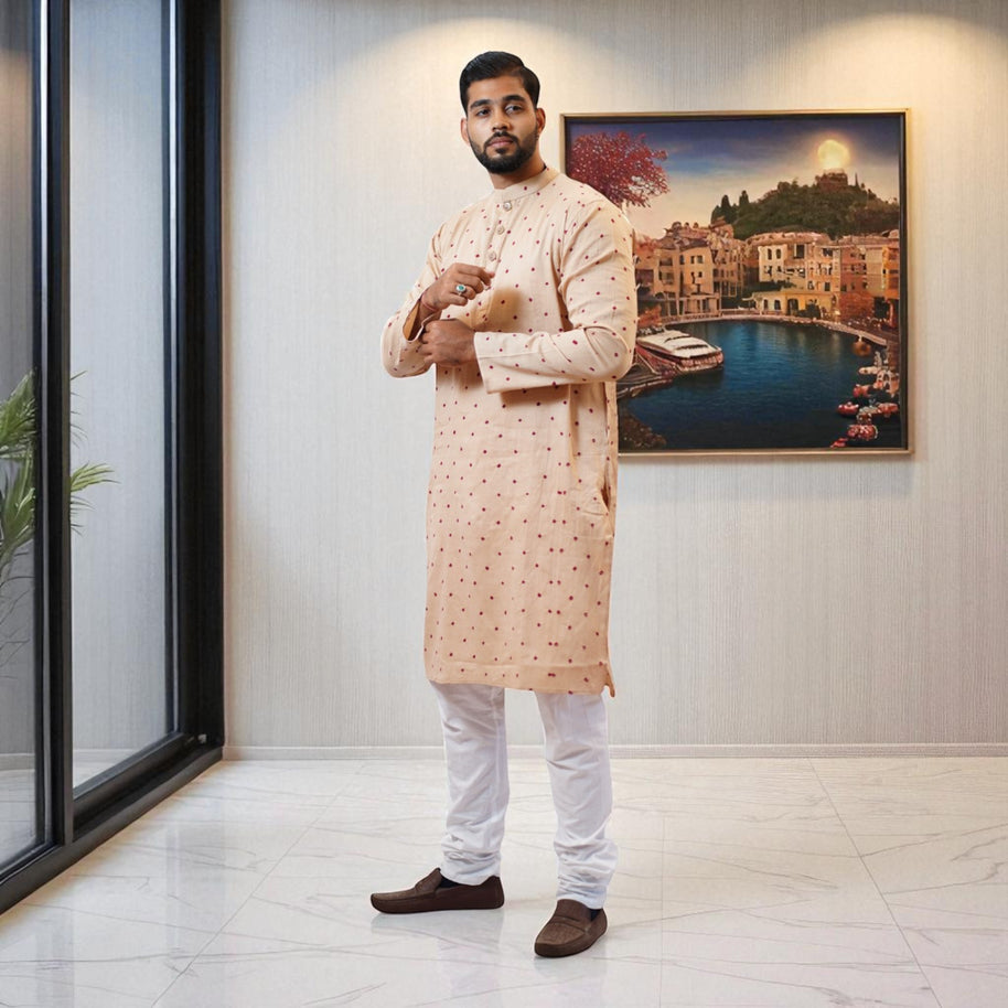 Beige Bliss Bandhani Cotton Kurta