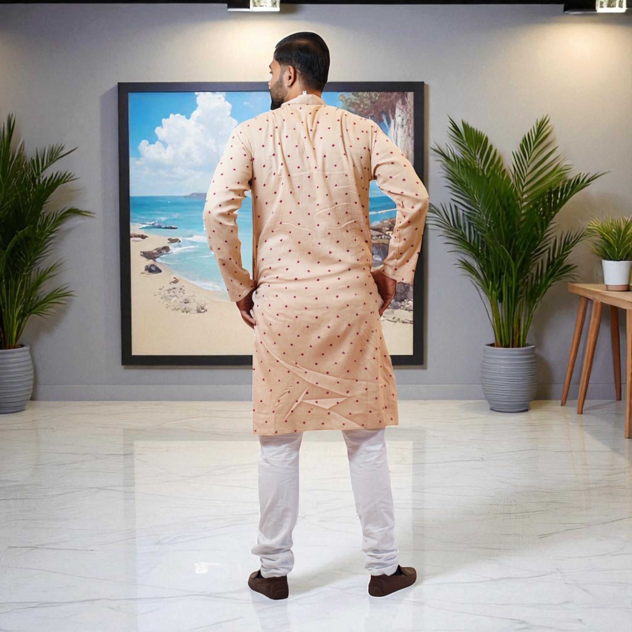 Beige Bliss Bandhani Cotton Kurta