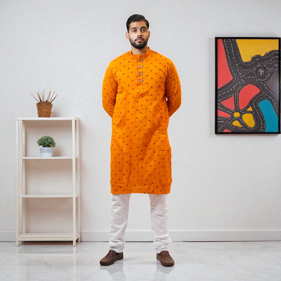 Orange Bandhani Cotton Kurta