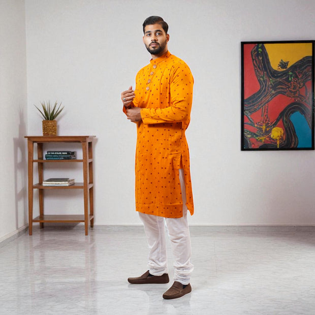 Orange Bandhani Cotton Kurta