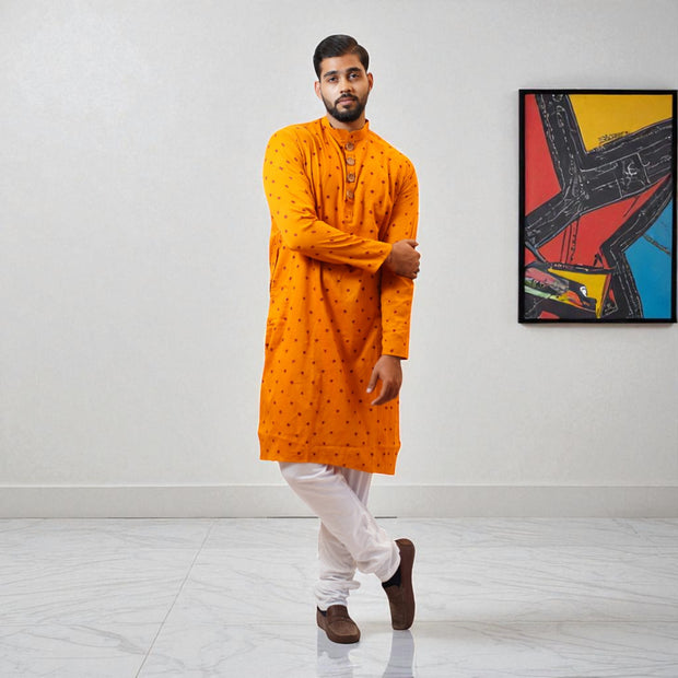 Orange Bandhani Cotton Kurta