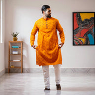 Orange Bandhani Cotton Kurta
