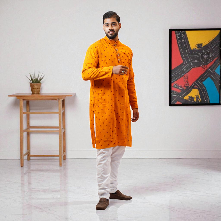 Orange Bandhani Cotton Kurta