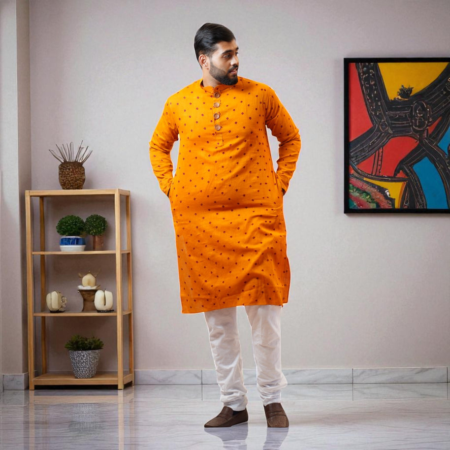 Orange Bandhani Cotton Kurta