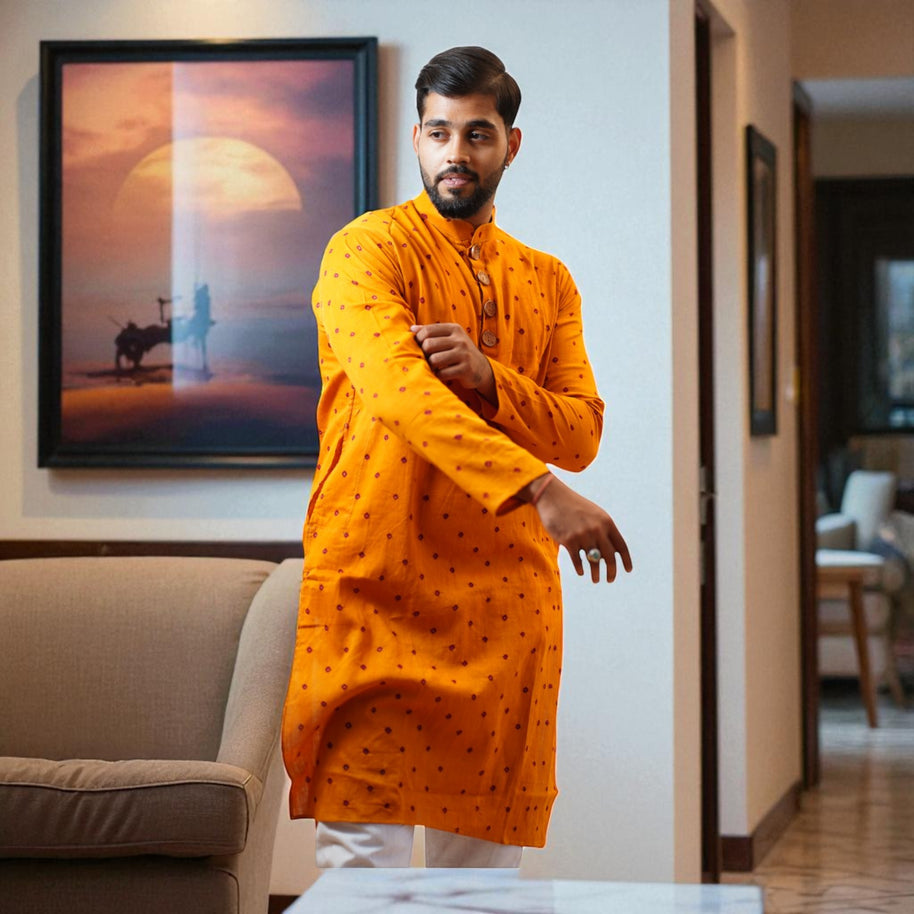 Orange Bandhani Cotton Kurta