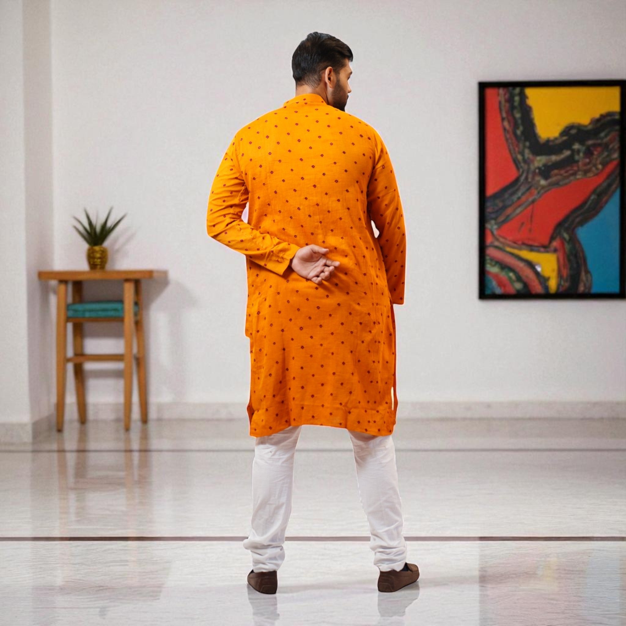 Orange Bandhani Cotton Kurta