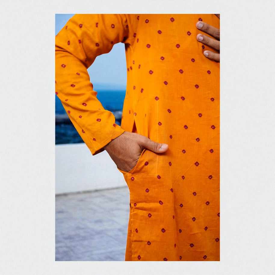 Orange Bandhani Cotton Kurta