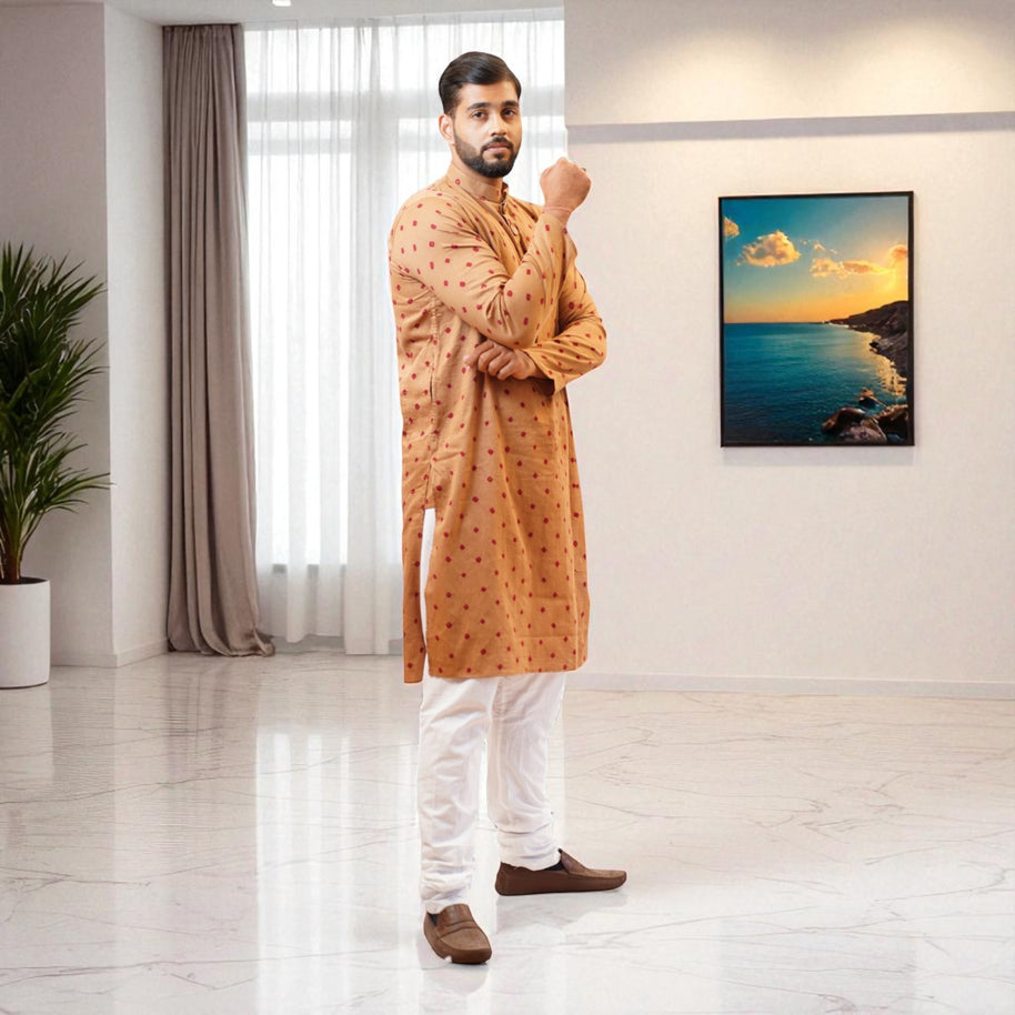 Brown Bandhani Cotton Kurta