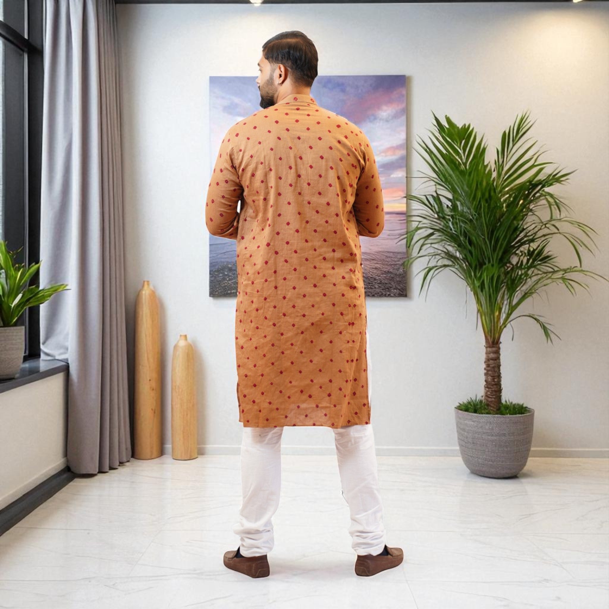 Brown Bandhani Cotton Kurta