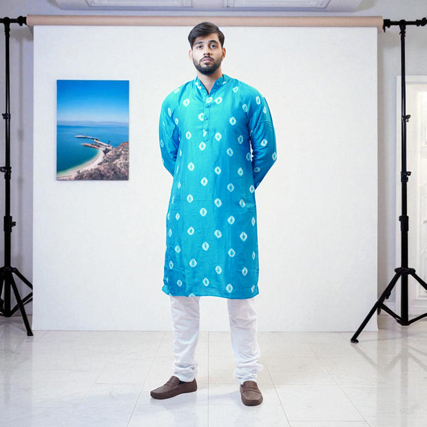 Sky Blue Bandhani Silk Kurta