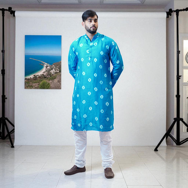 Sky Blue Bandhani Silk Kurta