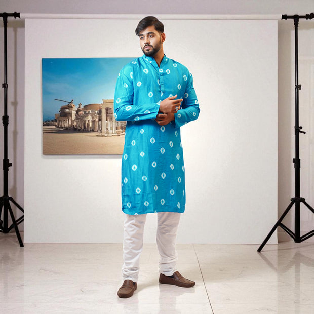 Sky Blue Bandhani Silk Kurta