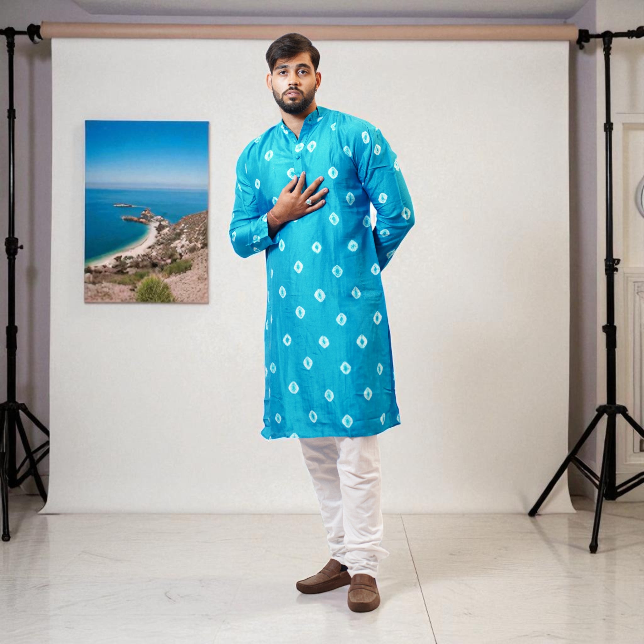 Sky Blue Bandhani Silk Kurta