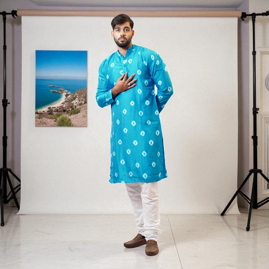 Sky Blue Bandhani Silk Kurta