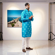 Sky Blue Bandhani Silk Kurta