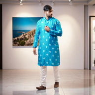 Sky Blue Bandhani Silk Kurta