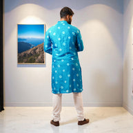 Sky Blue Bandhani Silk Kurta