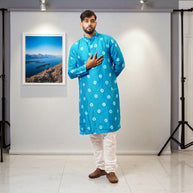 Sky Blue Bandhani Silk Kurta
