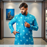 Sky Blue Bandhani Silk Kurta