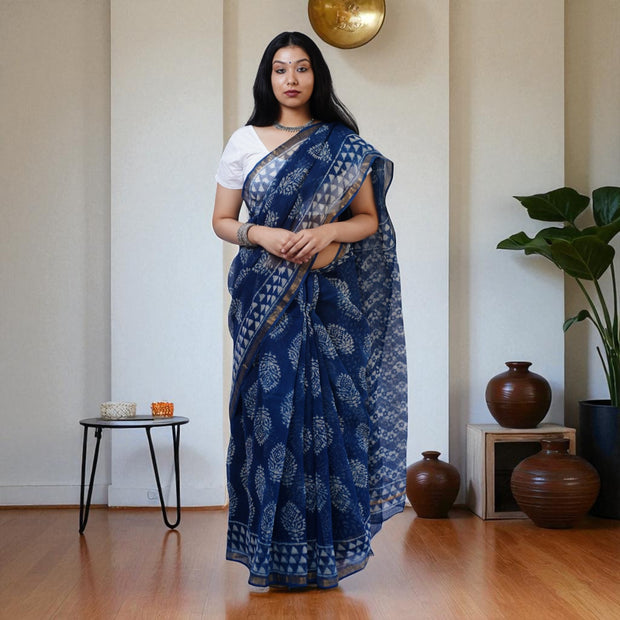 NeelShweta Handblock Kota Cotton Saree