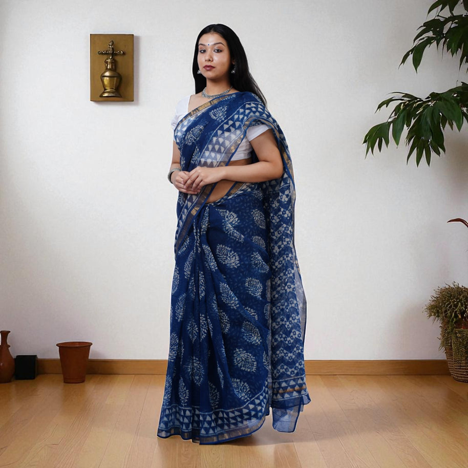 NeelShweta Handblock Kota Cotton Saree