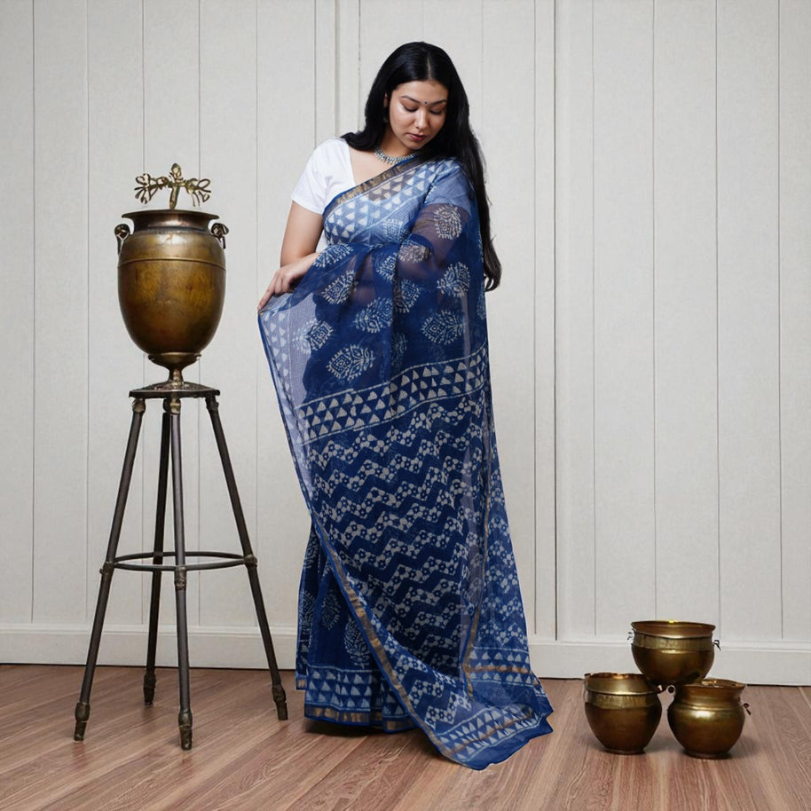 NeelShweta Handblock Kota Cotton Saree