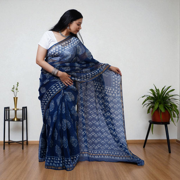 NeelShweta Handblock Kota Cotton Saree