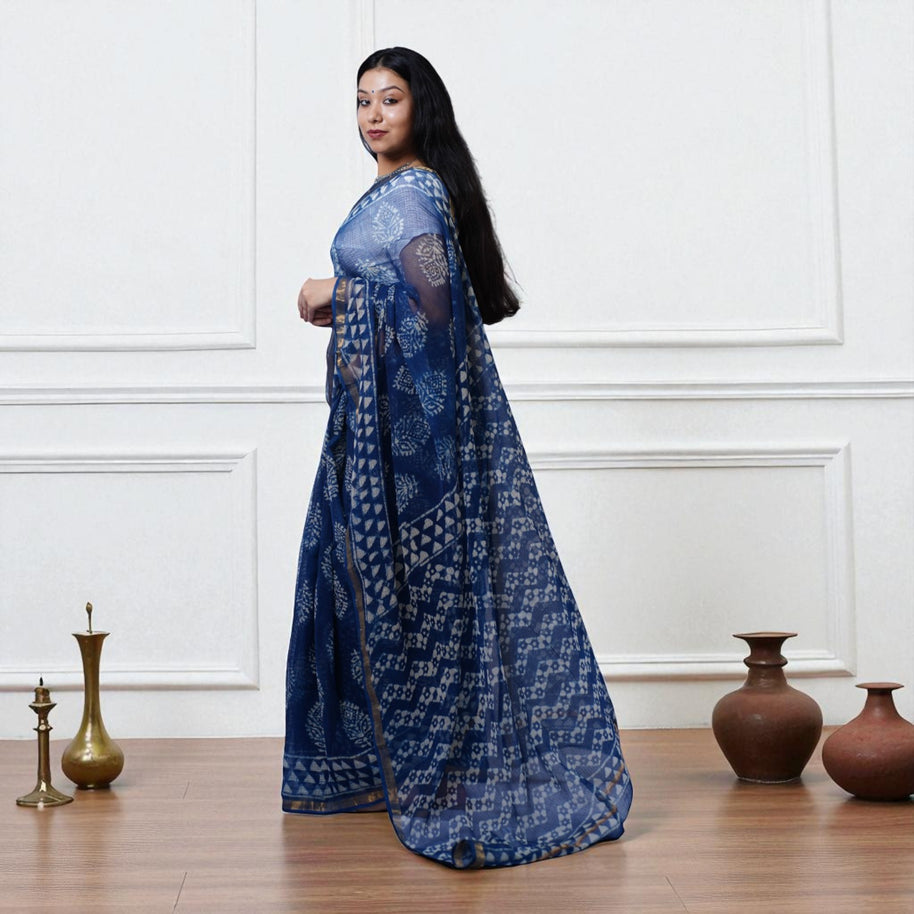NeelShweta Handblock Kota Cotton Saree