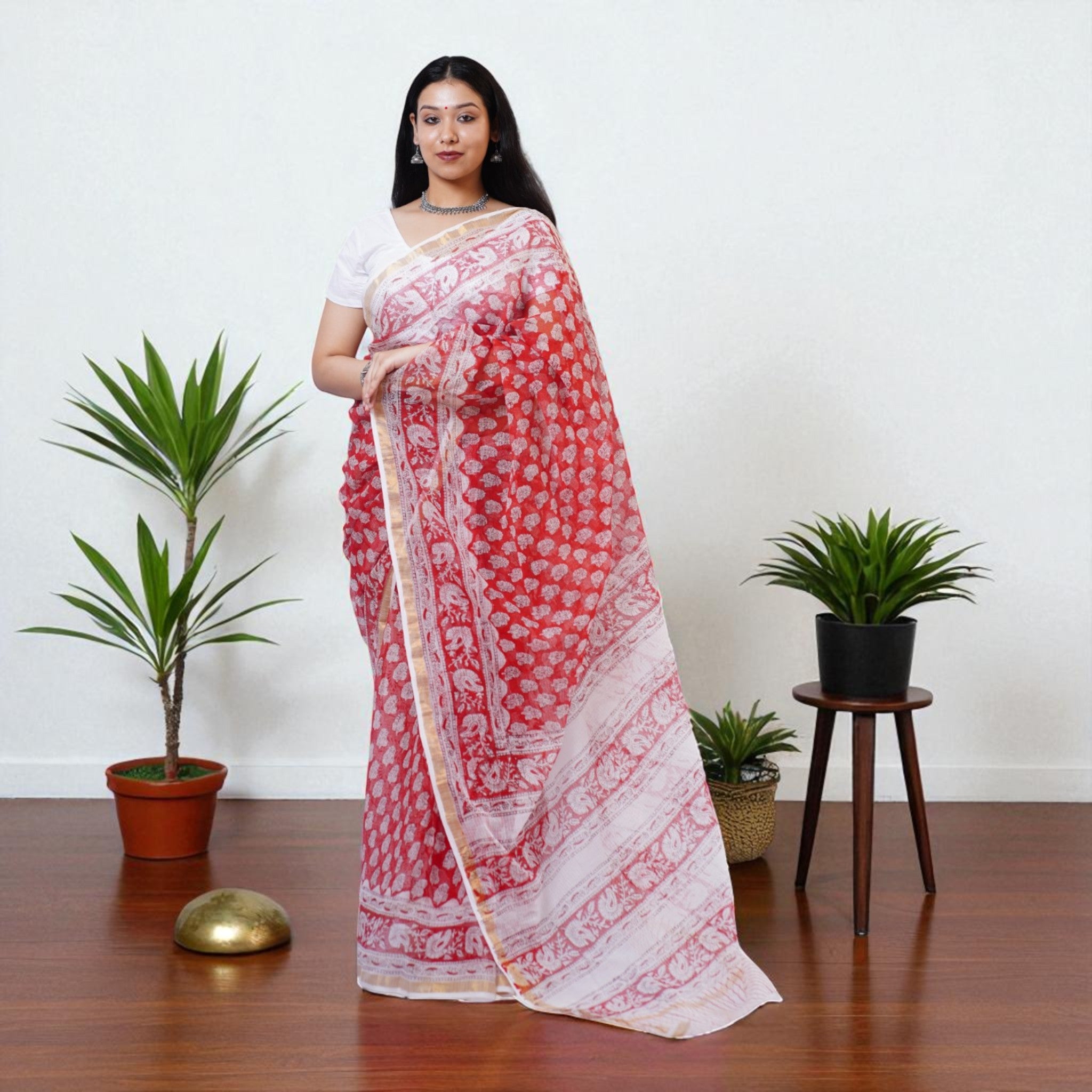LalShweta Handblock Kota Cotton Saree