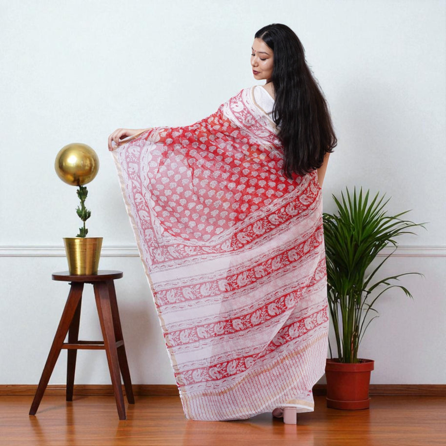 LalShweta Handblock Kota Cotton Saree