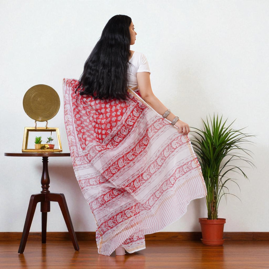 LalShweta Handblock Kota Cotton Saree