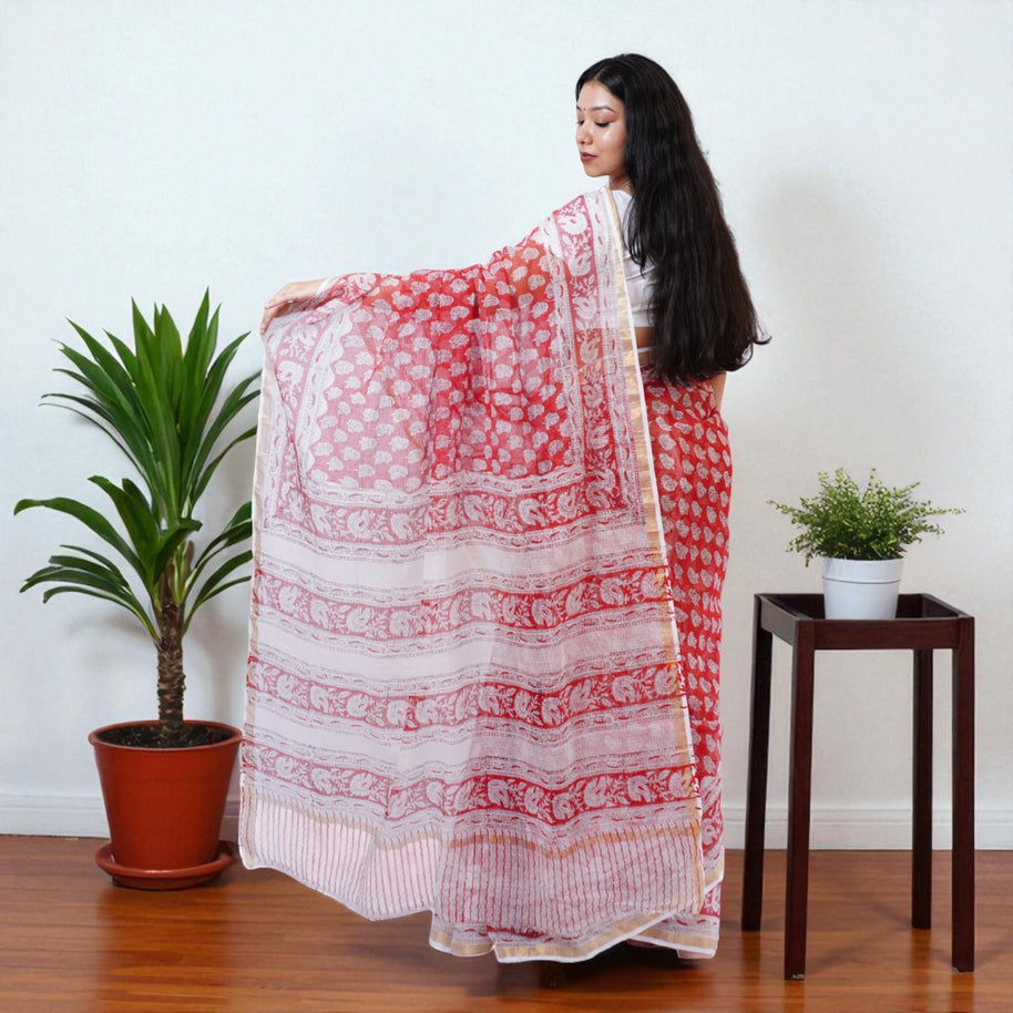 LalShweta Handblock Kota Cotton Saree