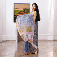 NeelGulPaisley Handblock Kota Cotton Saree