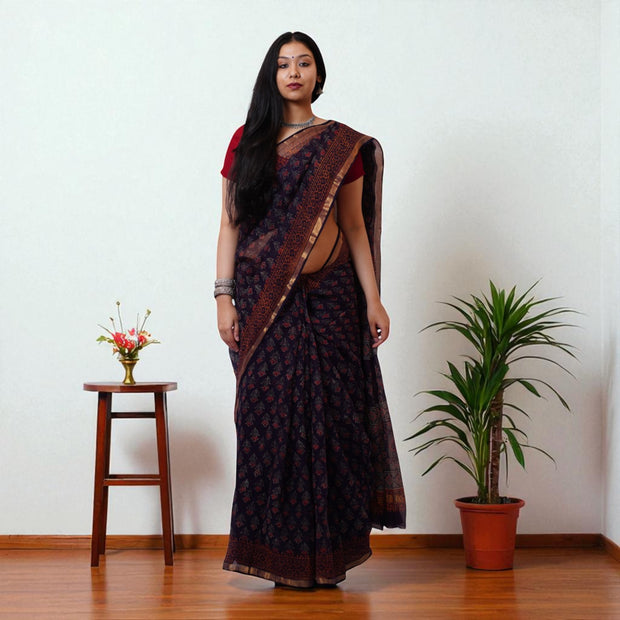 Violet Red Handblock Print Kota Cotton Saree