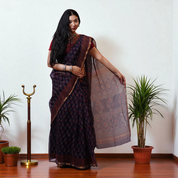 Violet Red Handblock Print Kota Cotton Saree