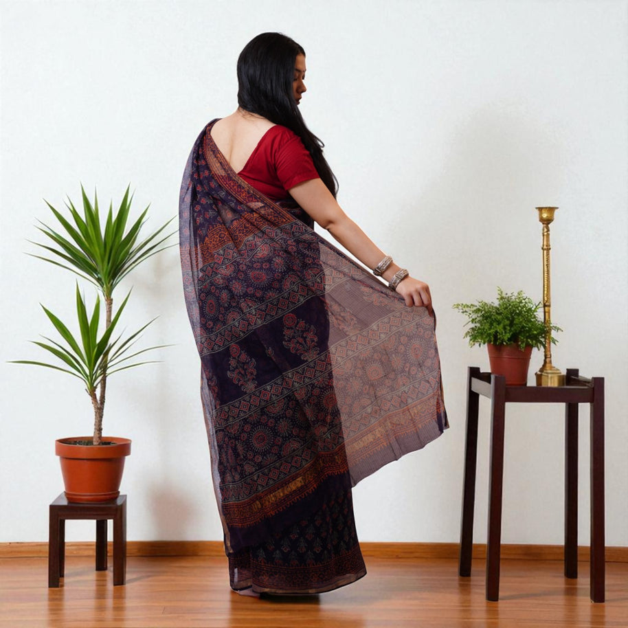 Violet Red Handblock Print Kota Cotton Saree