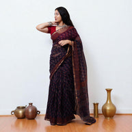Violet Red Handblock Print Kota Cotton Saree