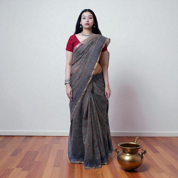 Dhruvi Handblock Kota Cotton Saree