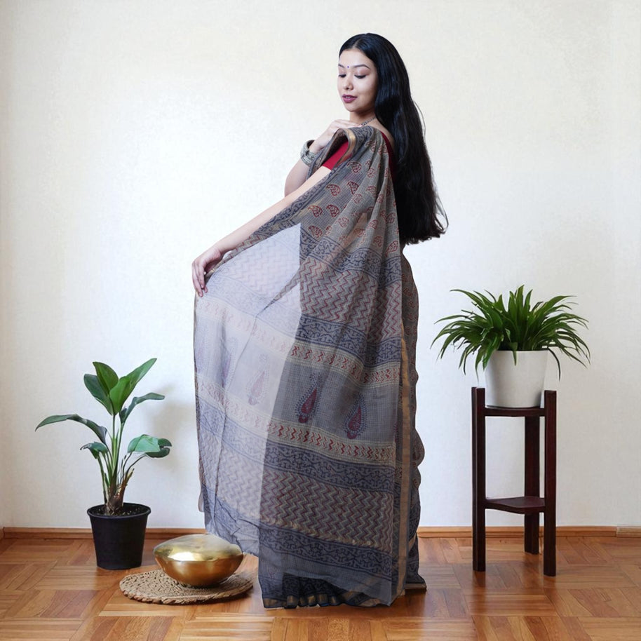 Dhruvi Handblock Kota Cotton Saree