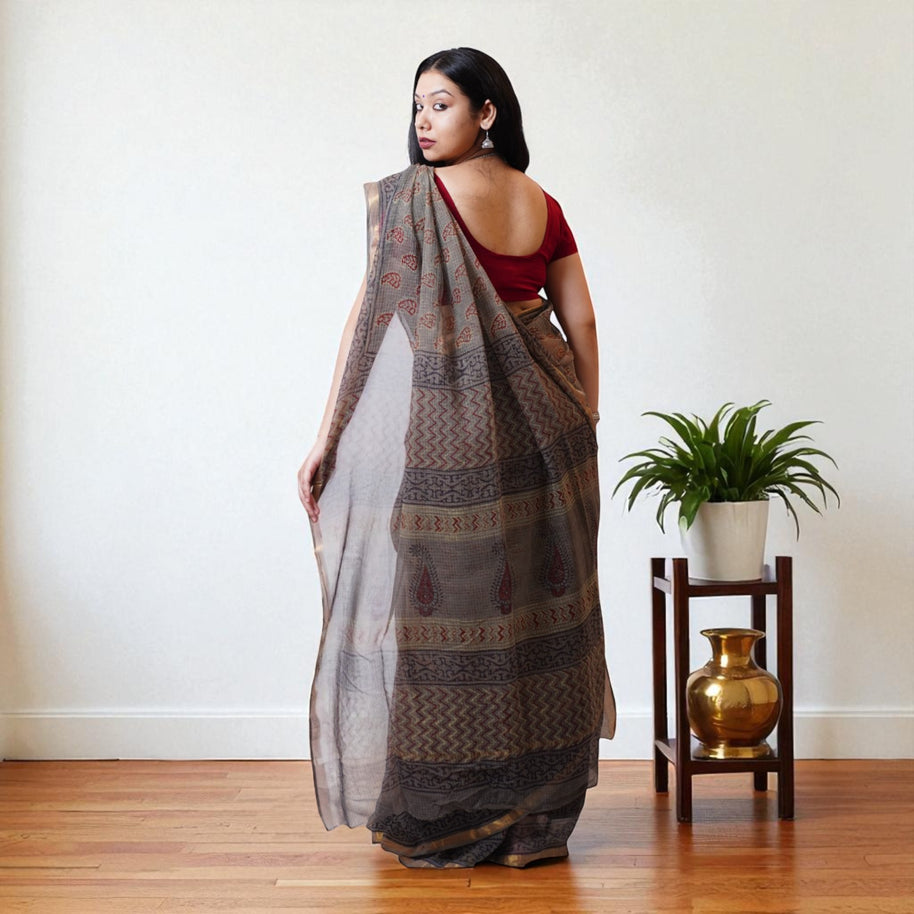Dhruvi Handblock Kota Cotton Saree