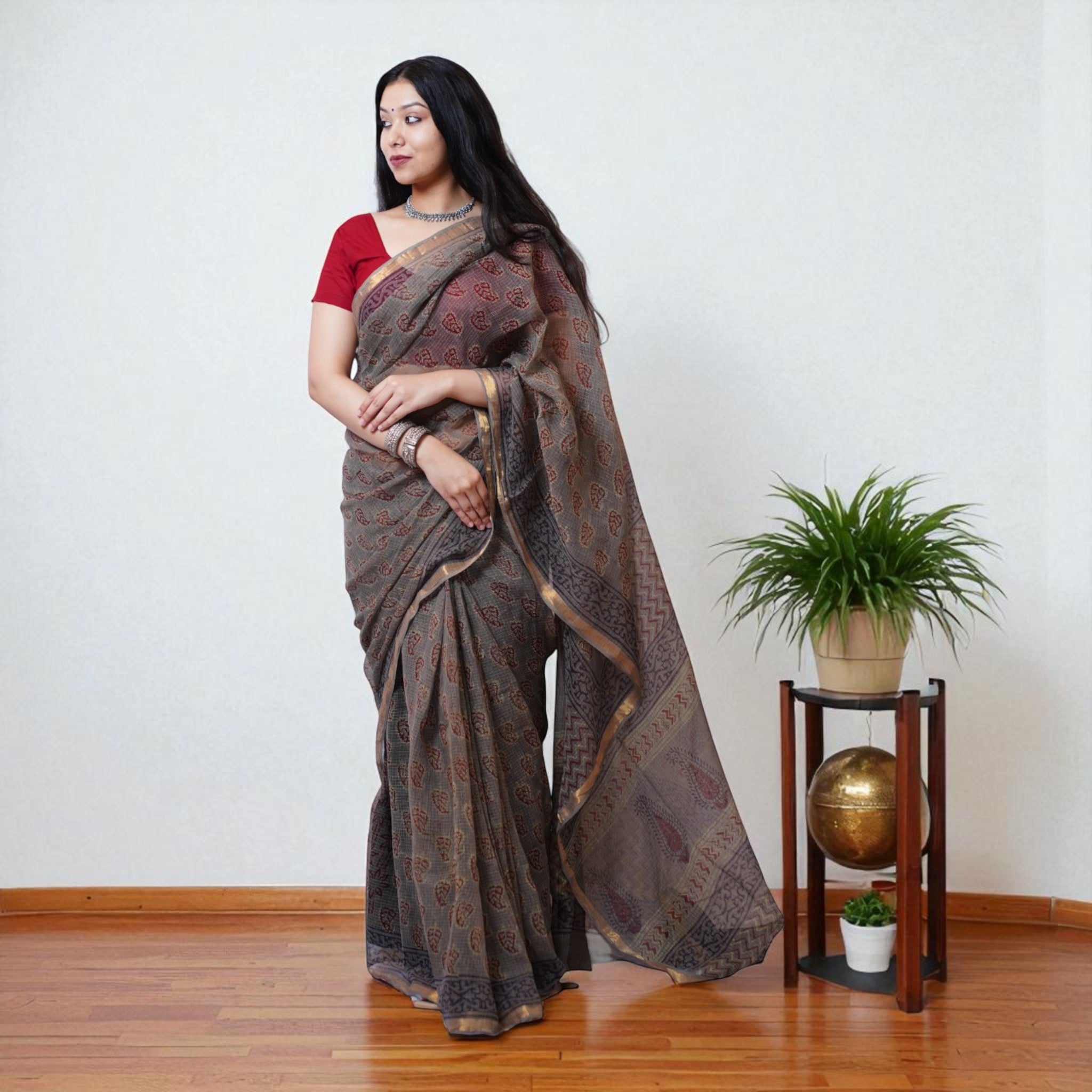Dhruvi Handblock Kota Cotton Saree
