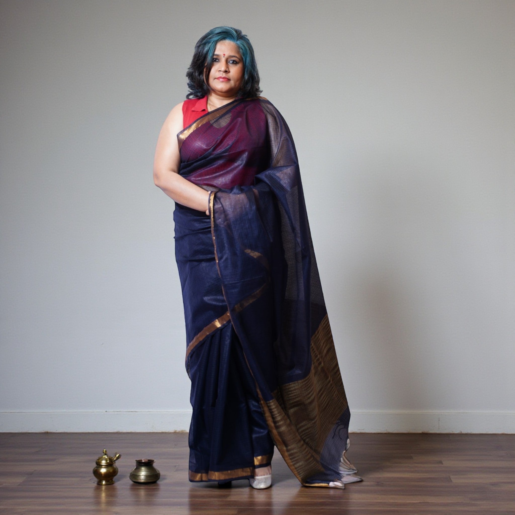 Navy Blue Handloom Kota Cotton Saree