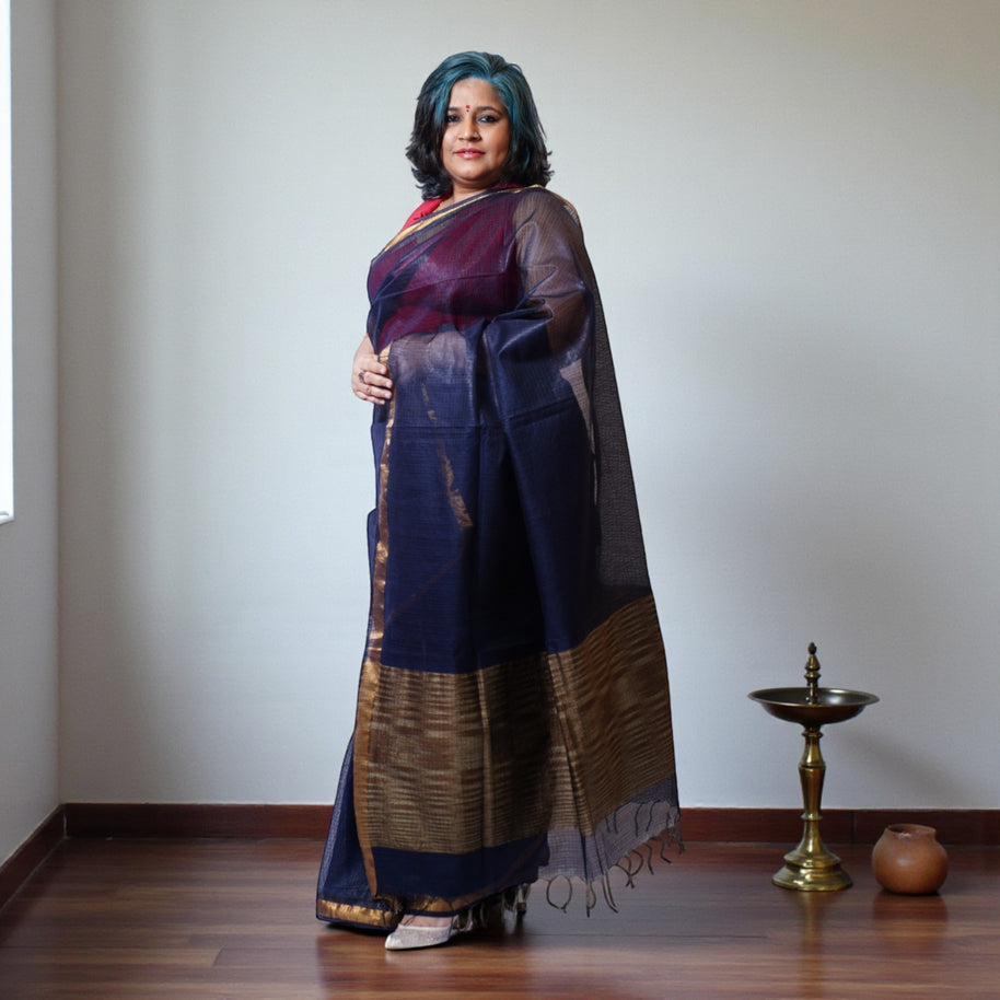 Navy Blue Handloom Kota Cotton Saree